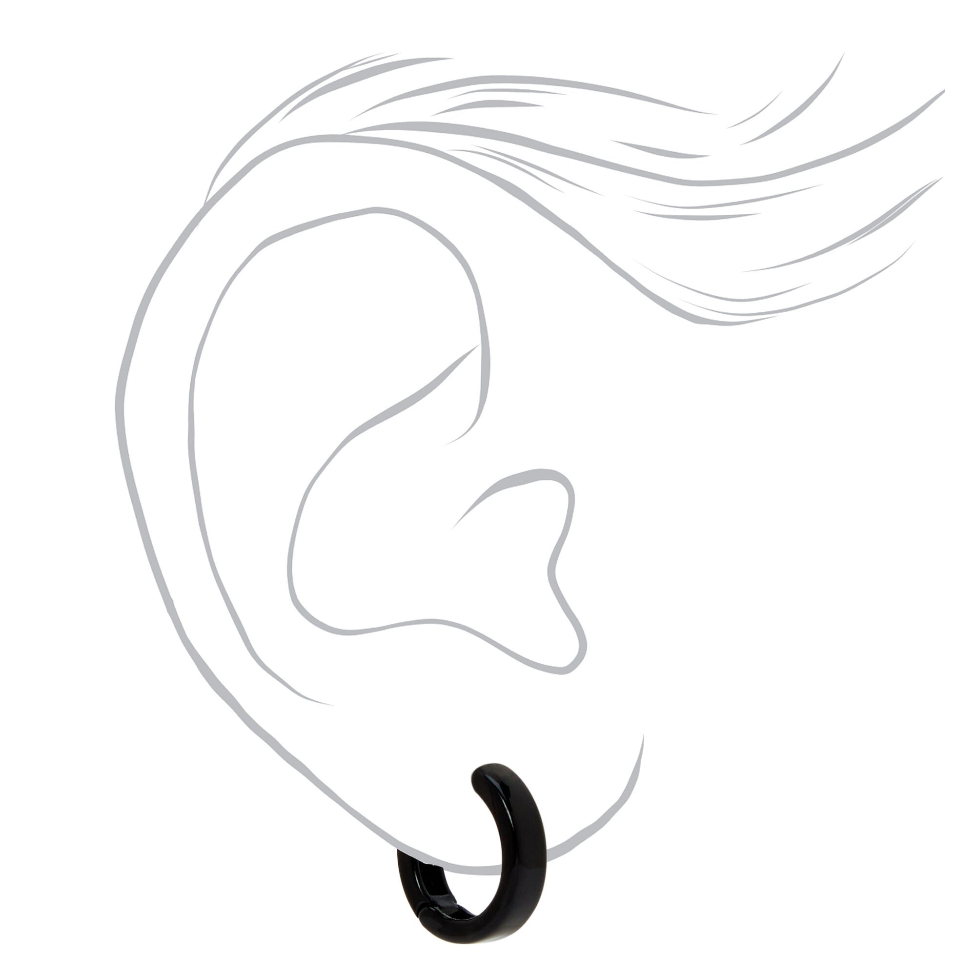 Black Flat 15mm Huggie Hoop Earrings,