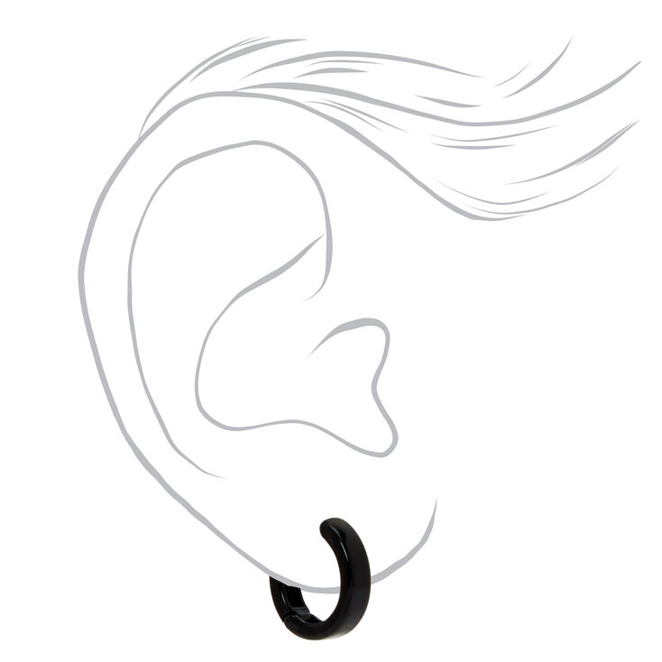 Black Flat 15mm Huggie Hoop Earrings,