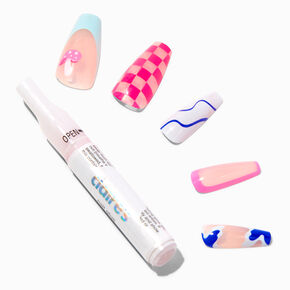 Mushroom Checkered Swirl Squareletto Vegan Faux Nail Set - 24 Pack,