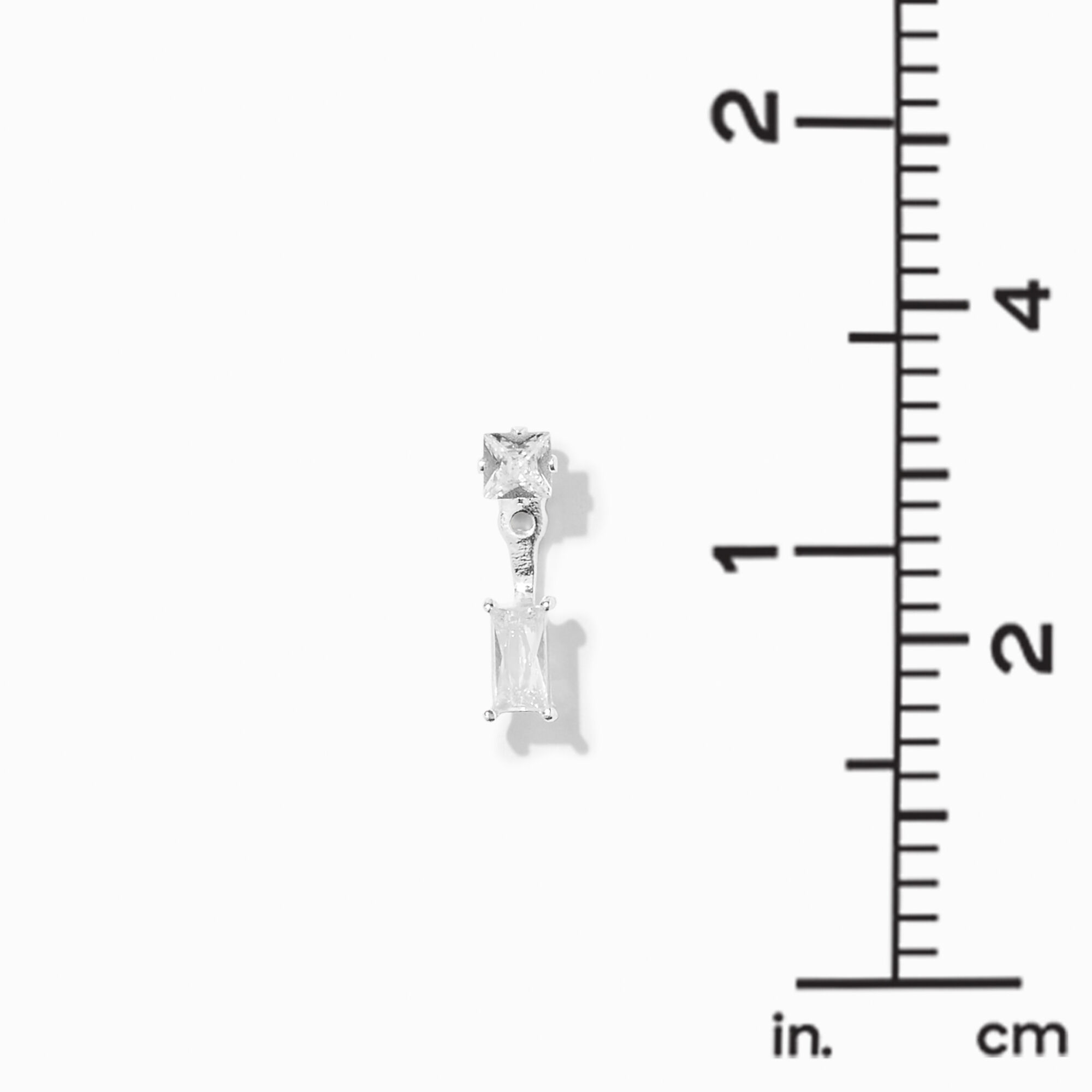 Silver Rectangle Cubic Zirconia Front & Back Drop Earrings,