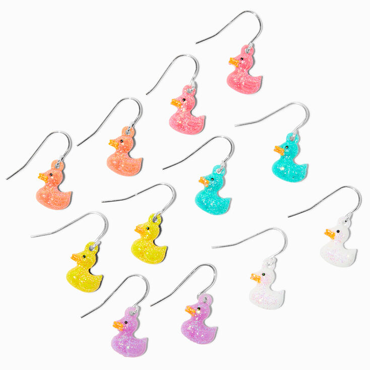 Glitter Rubber Duck 0.5&quot; Drop Earrings - 6 Pack,