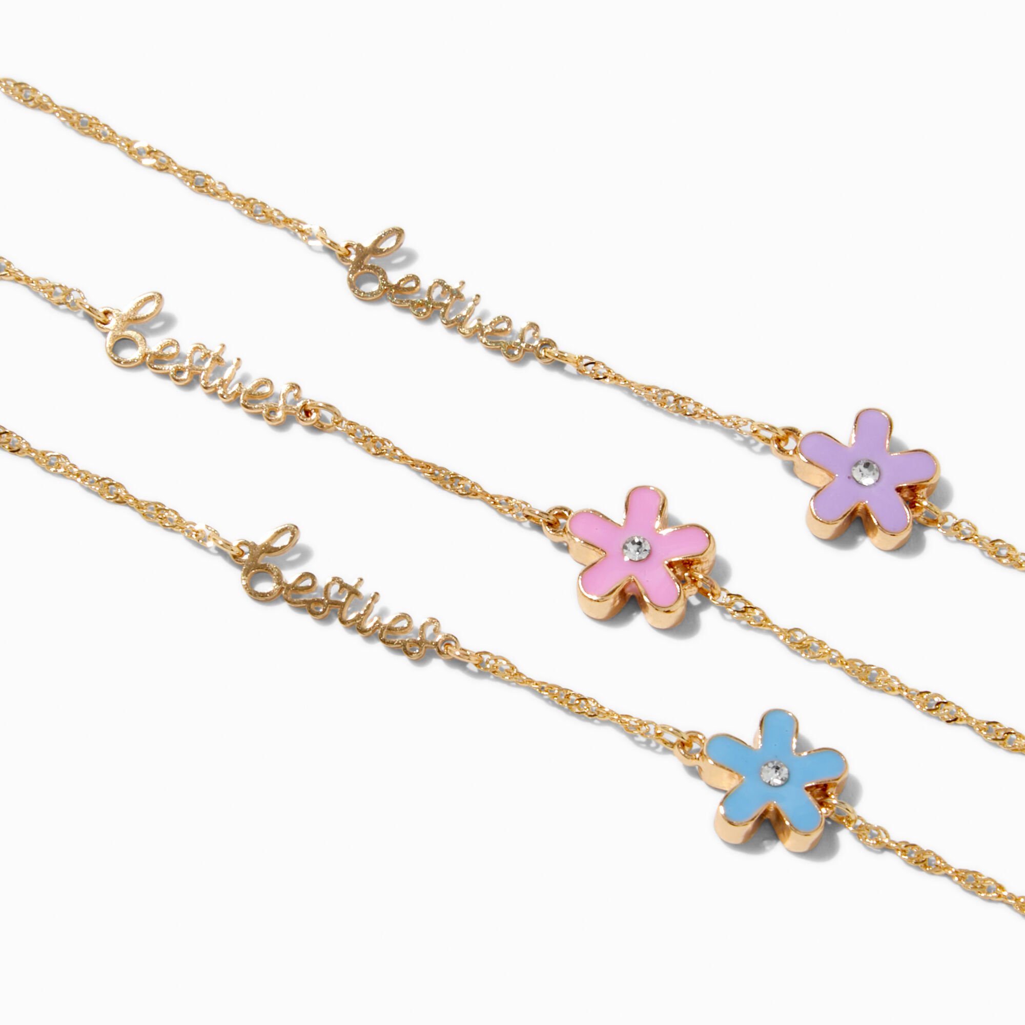 Colliers d'amitié fleur émaillés lettres Bestie Best Friends - Lot de 3,