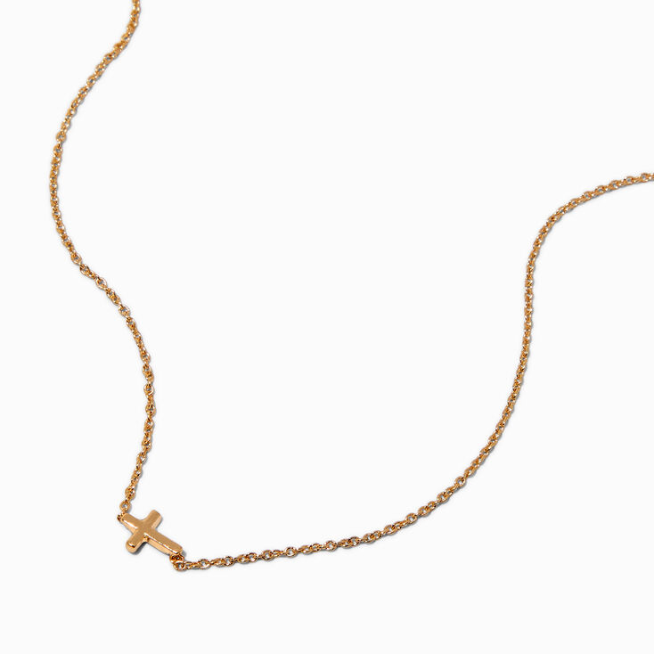 Gold-tone Mini Sideways Cross Pendant Necklace,