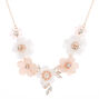 Rose Gold Rhinestone &amp; Pearl Floral Statement Necklace - Blush,