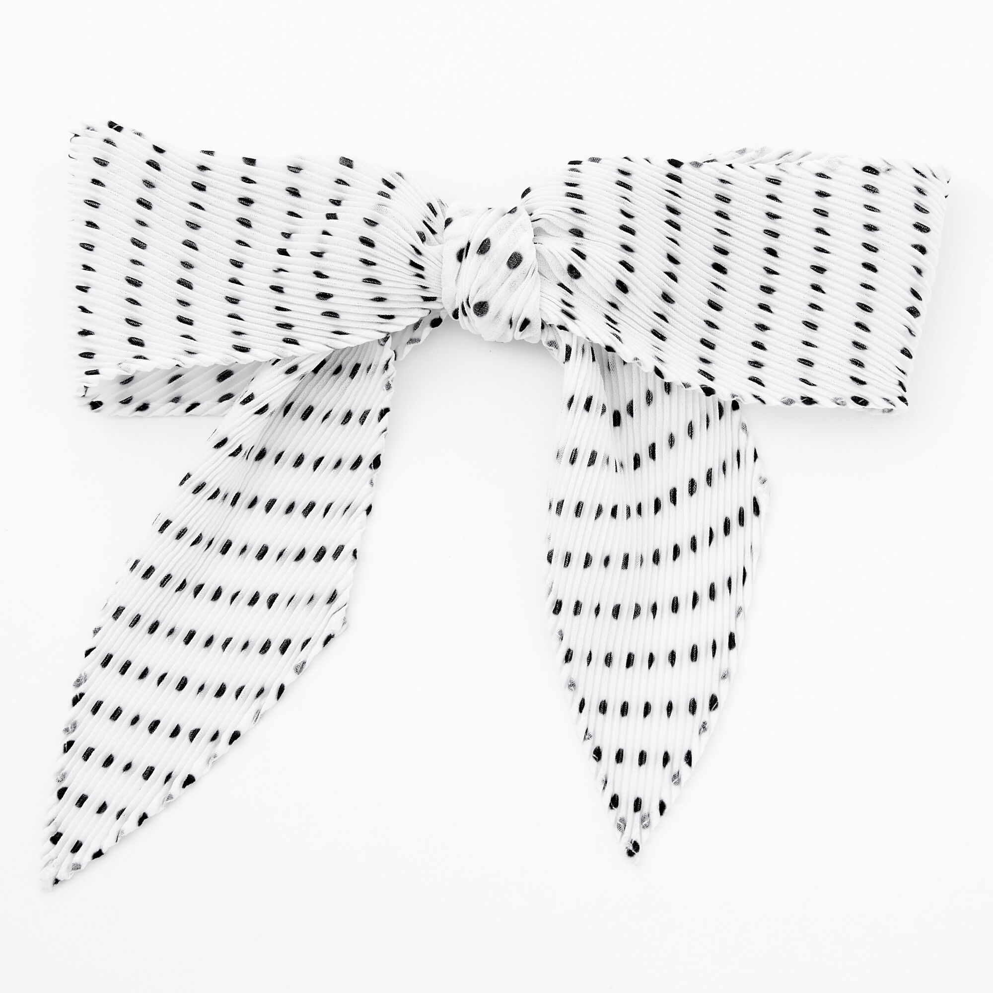 View Claires Polka Dot Pleated Hair Bow Clip White information