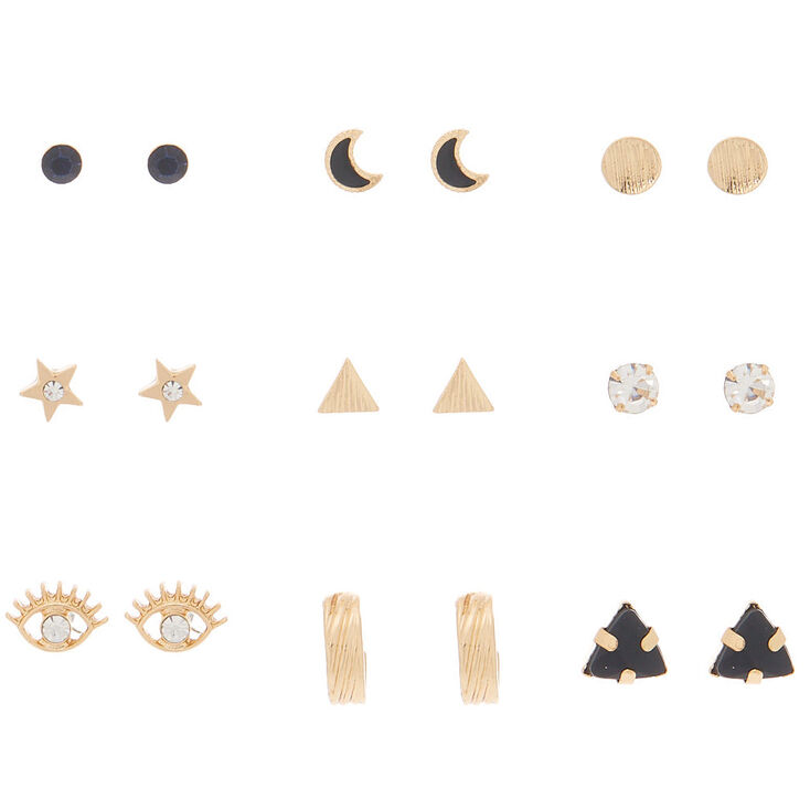 Gold Celestial Stud Earrings - 9 Pack,