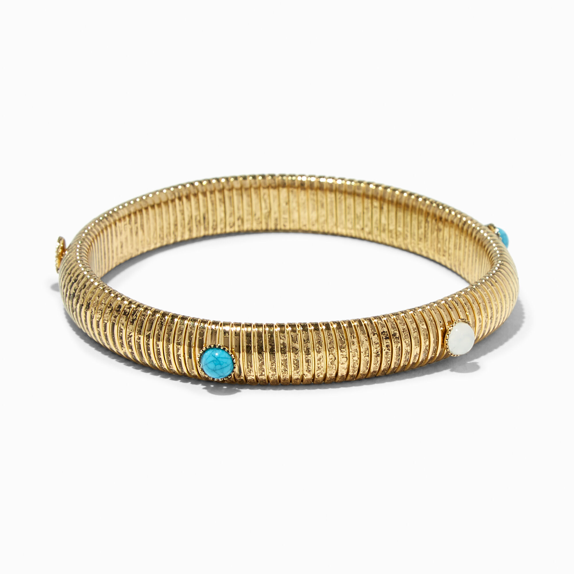 View Claires GoldTone Stone Watch Strap Stretch Bracelet Turquoise information