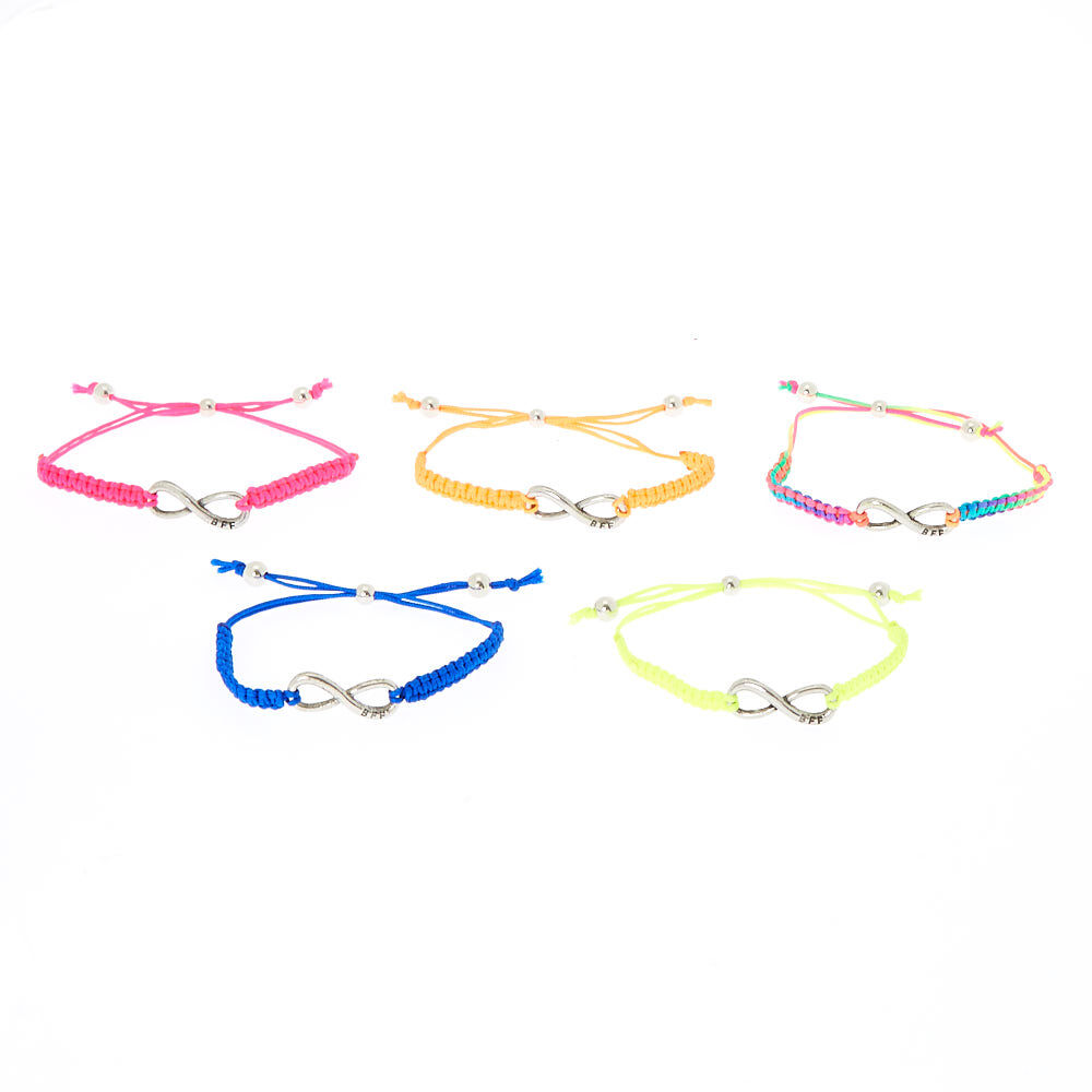 Neon Infinity Adjustable Friendship Bracelets - 5 Pack,