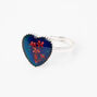 Pressed Flowers Heart Mood Ring - Silver,