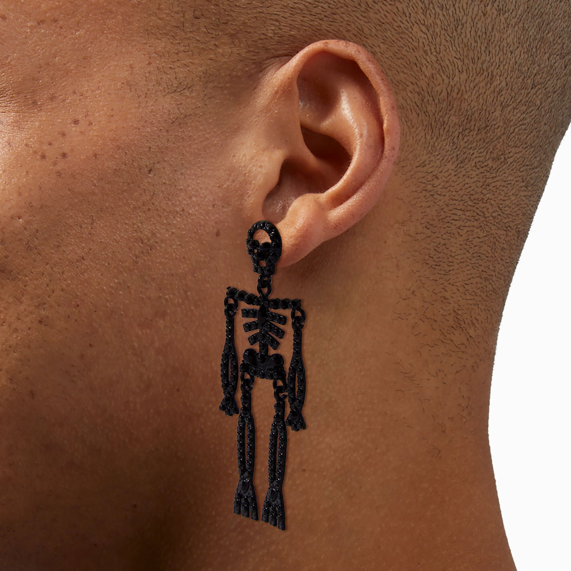 Black Glitter Skeleton Drop Earrings,