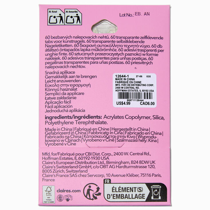 Vegan Faux Nail Clear Adhesive Tabs - 60 Pack,