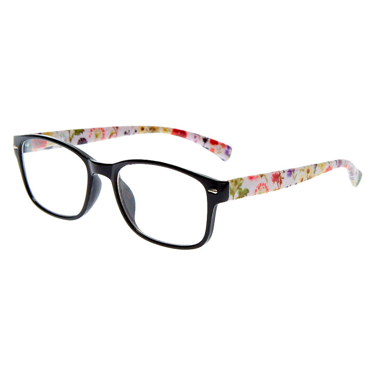 Lunettes transparentes rectangulaires florales - Noir,