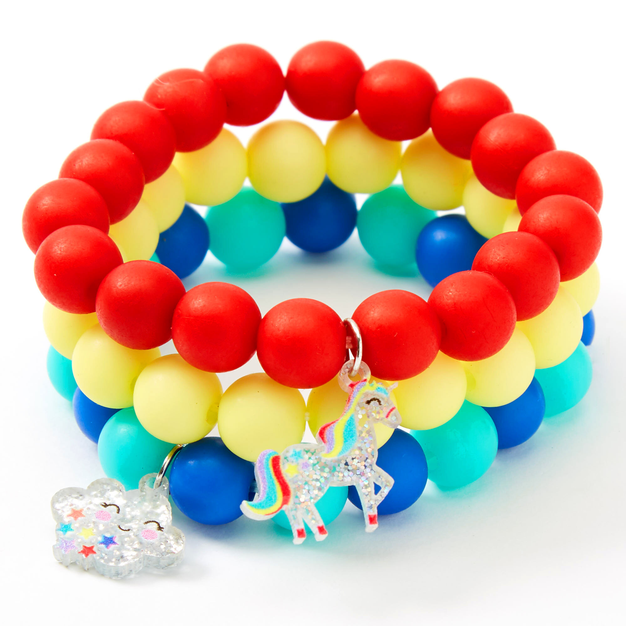 Claire's Club Rainbow Unicorn Matte Beaded Bracelets - 3 Pack,