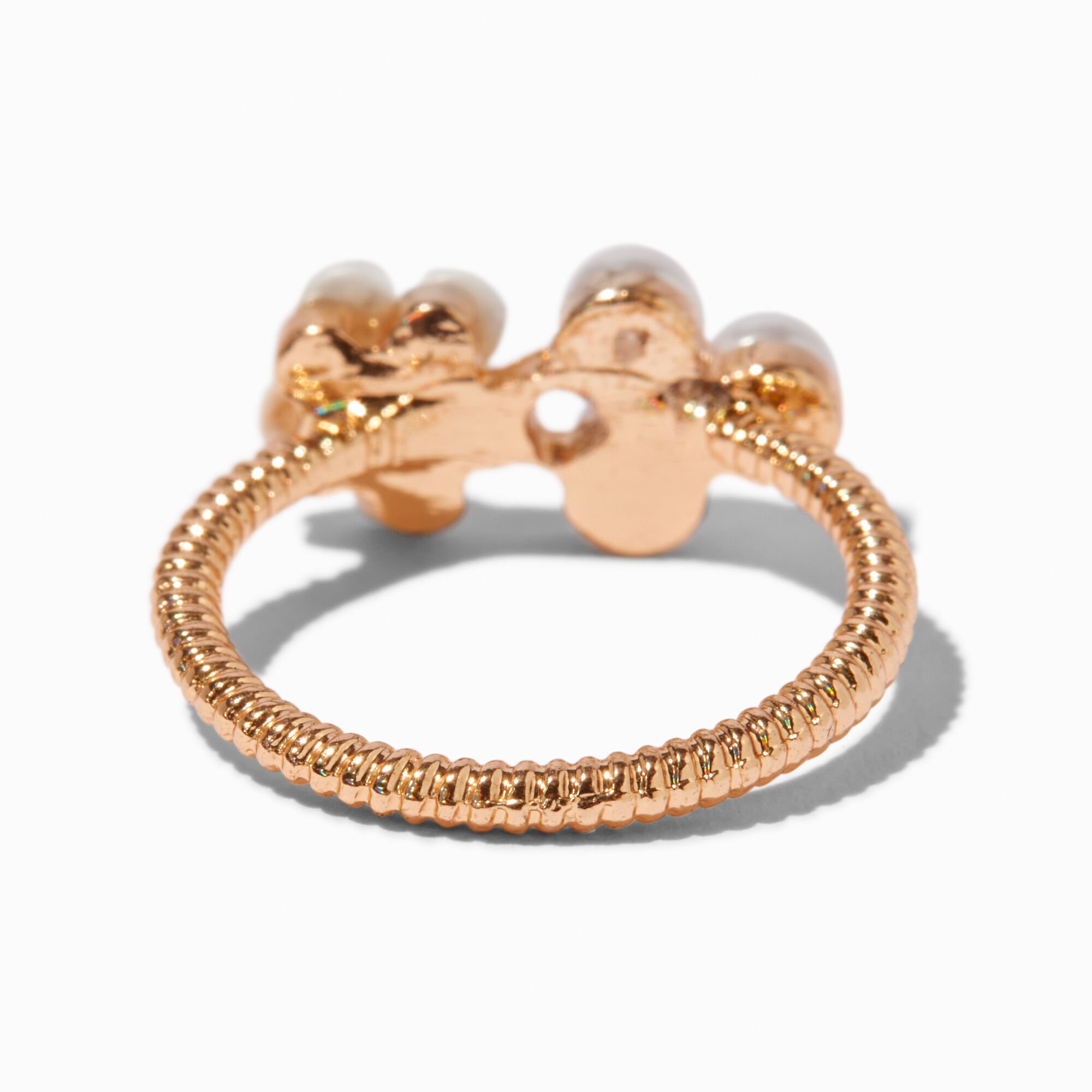 Bague fleur perles d'imitation couleur dorée,