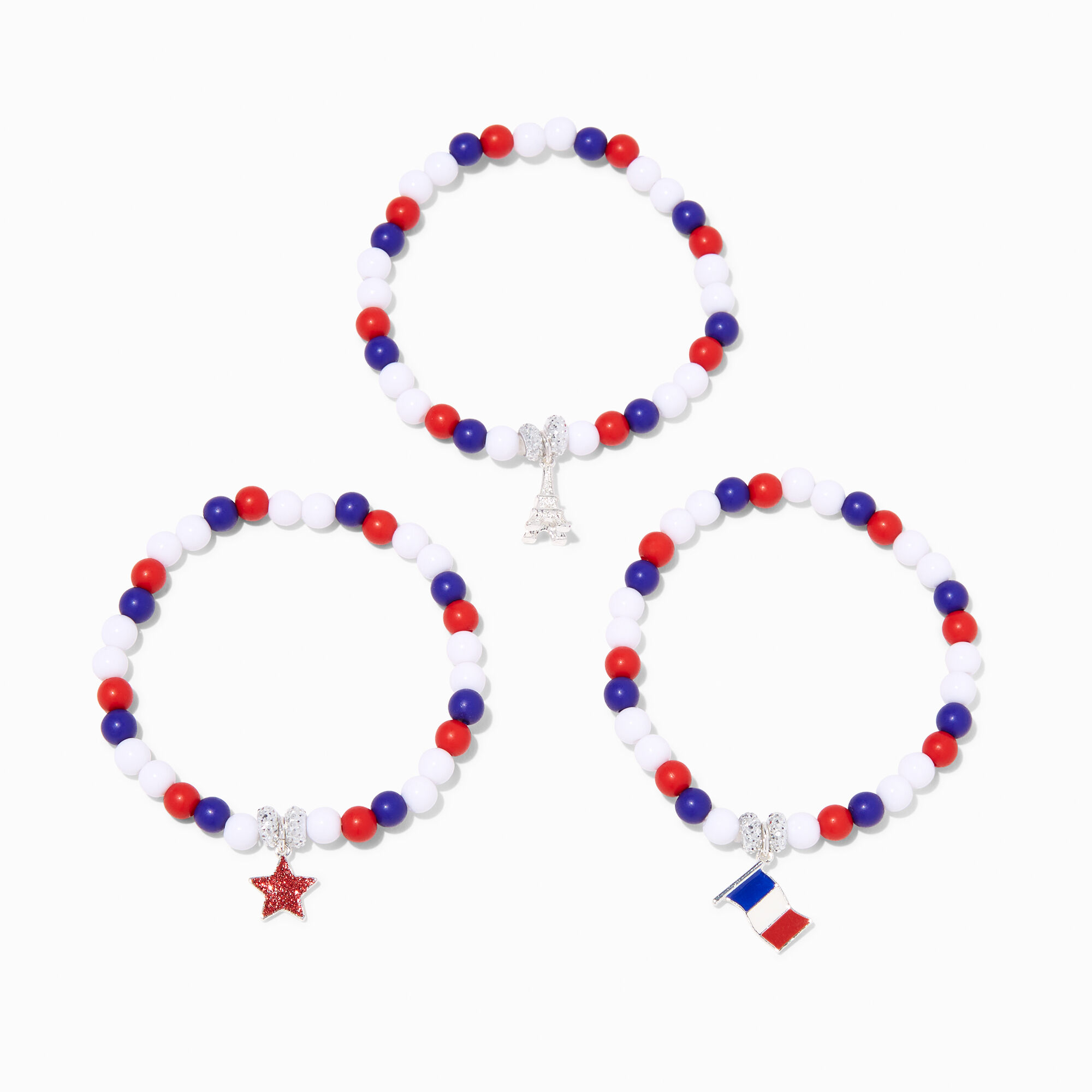 View Claires Bastille Day Beaded Stretch Bracelets 3 Pack information