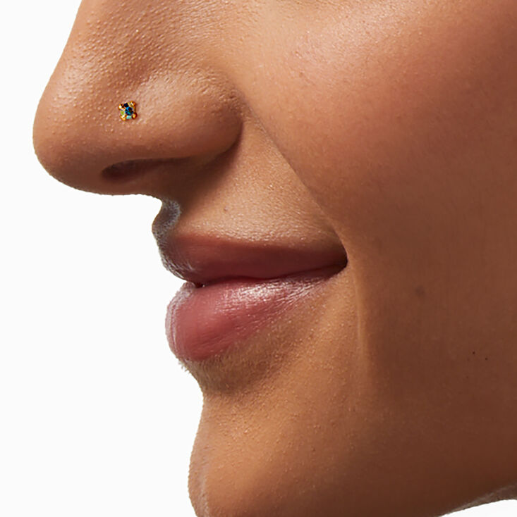 22G Gold-tone Sterling Silver Iridescent AB Nose Studs - 6 Pack ,