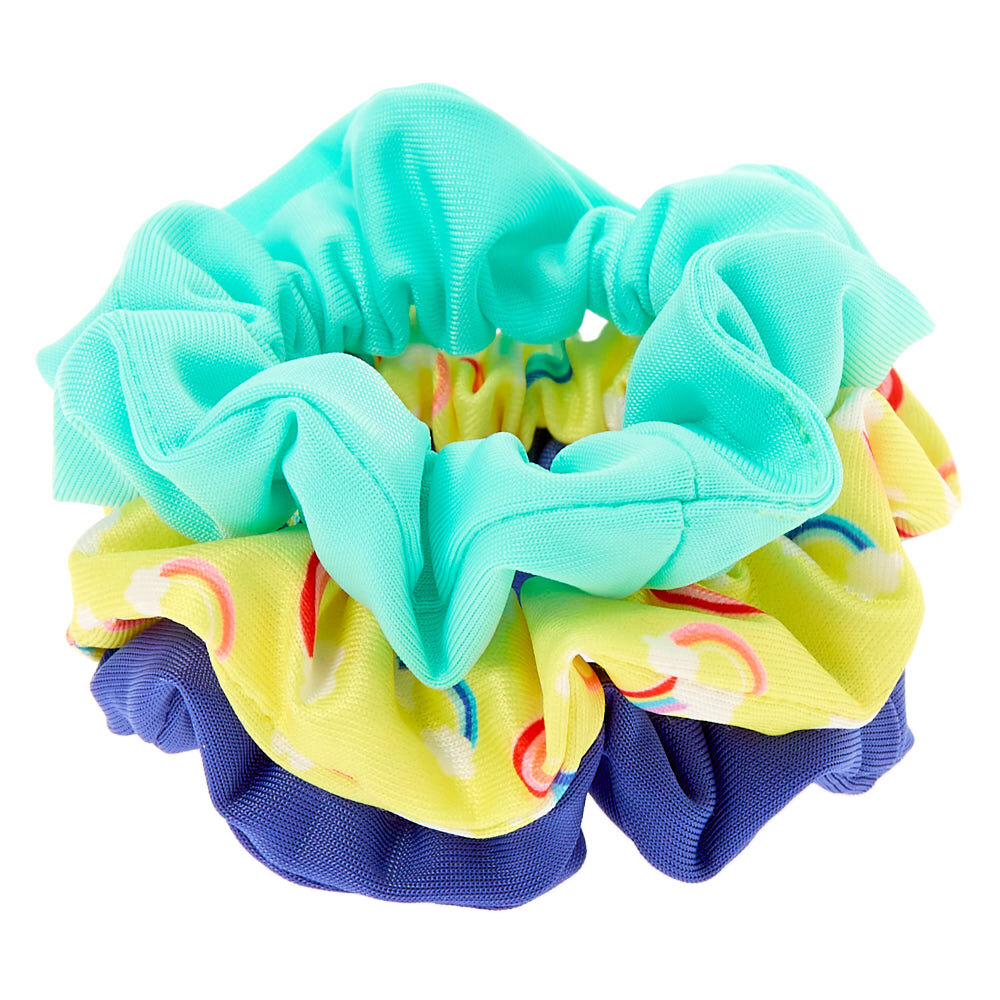 Claire's Club Small Rainbow Hair Scrunchies - Blue, 3 Pack,