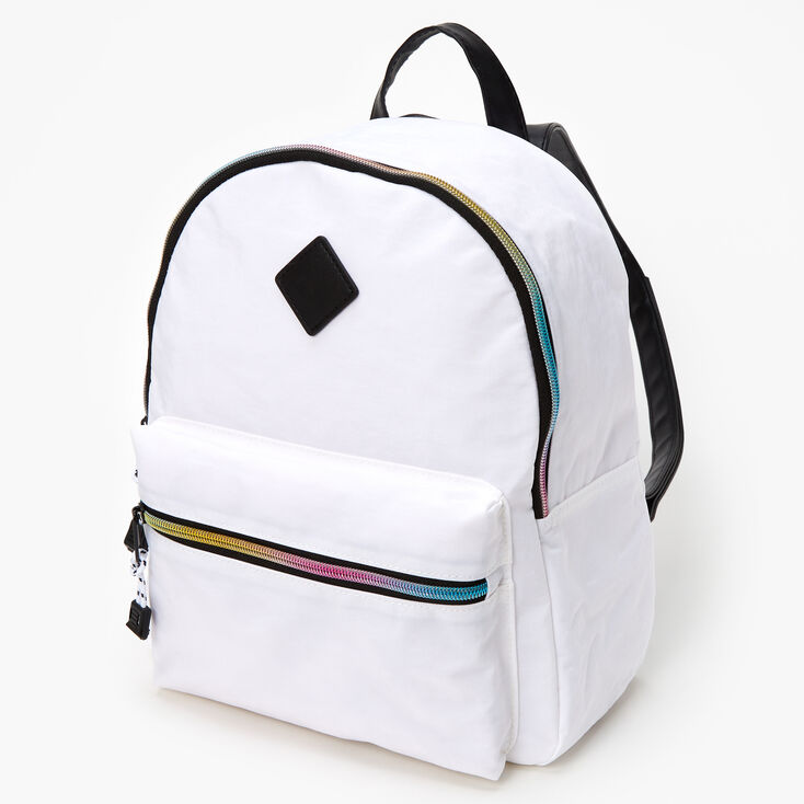 Rainbow Zipper Nylon Midi Backpack - White,