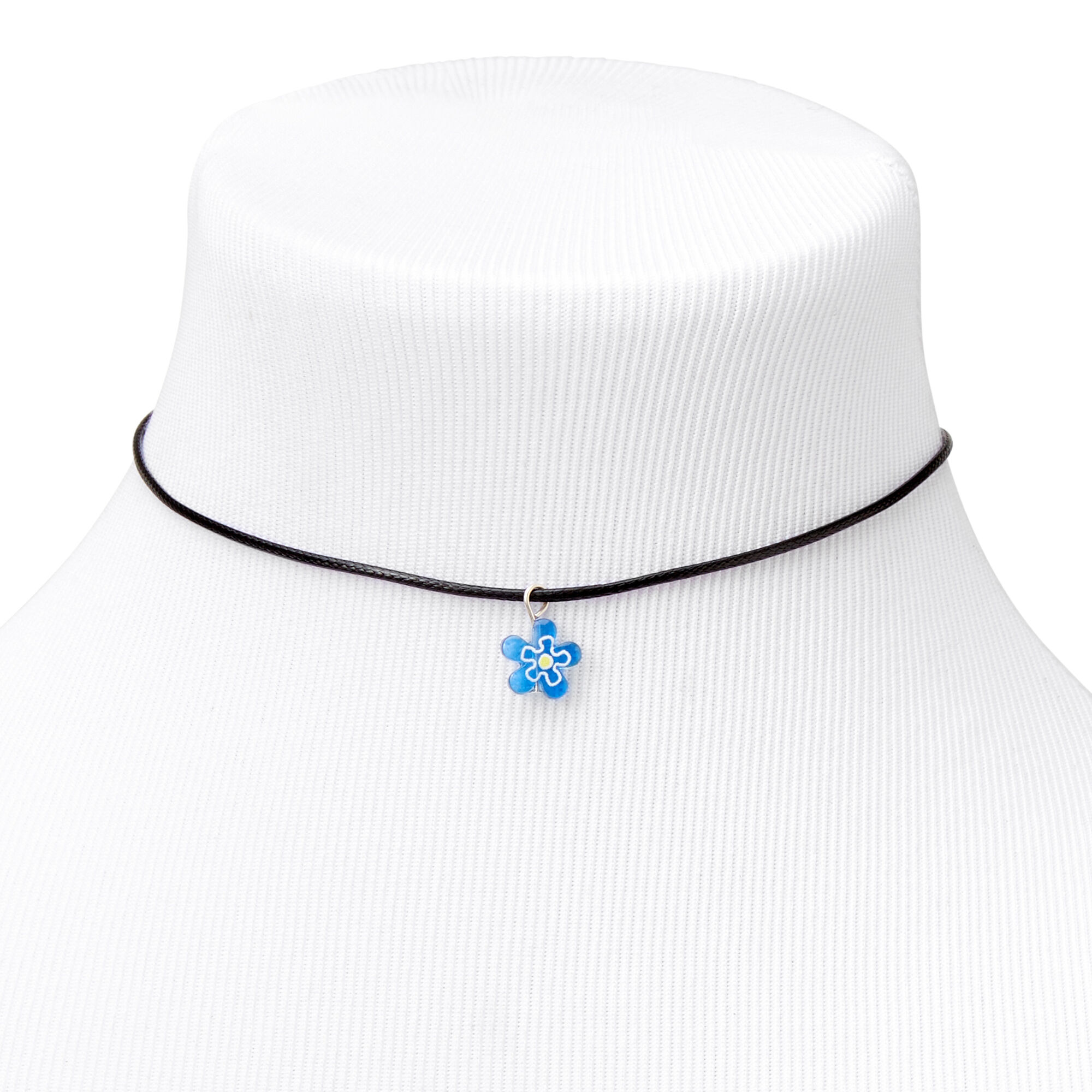 Blue Flower Cord Choker Necklace - Black,