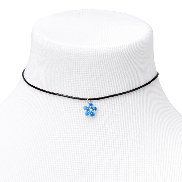 Blue Flower Cord Choker Necklace - Black,
