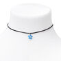 Blue Flower Cord Choker Necklace - Black,