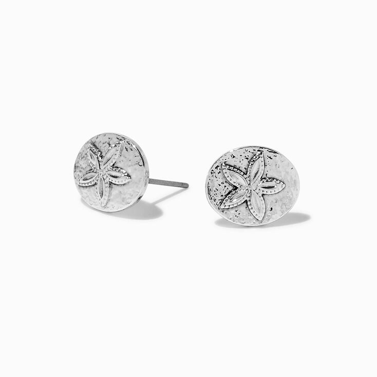 Clous d&rsquo;oreilles dollars des sables couleur argent&eacute;e,
