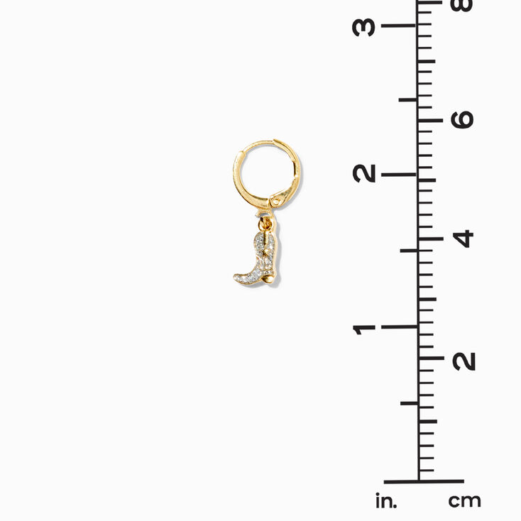 18K Gold Plated 8MM Glitter Cowgirl Boots Huggie Hoop Earrings,
