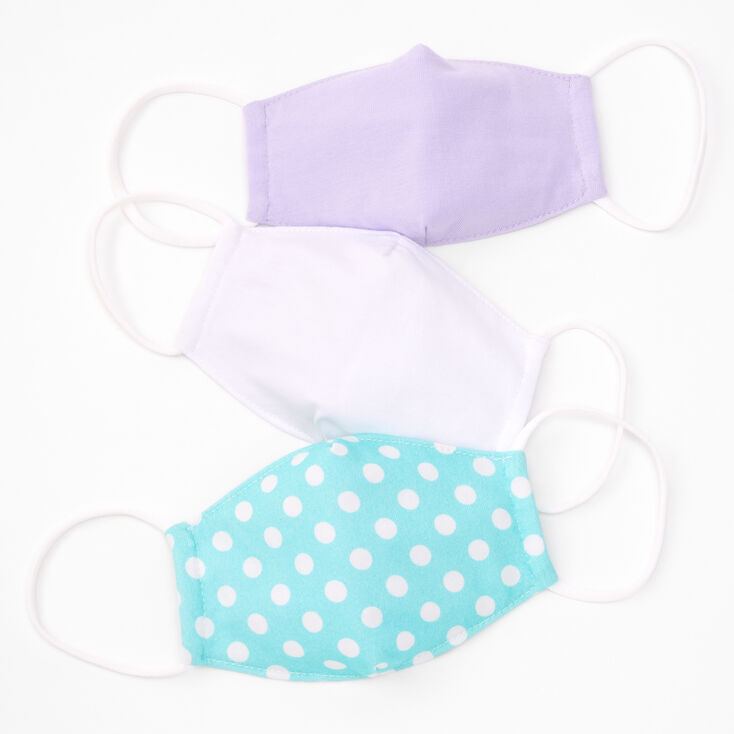 3 Pack Cotton Polka Dots and Pastels Face Masks - Child Small,