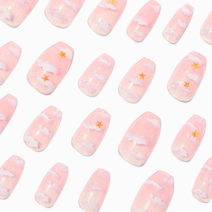 Cloudy Pink Skies Coffin Vegan Faux Nail Set - 24 Pack,