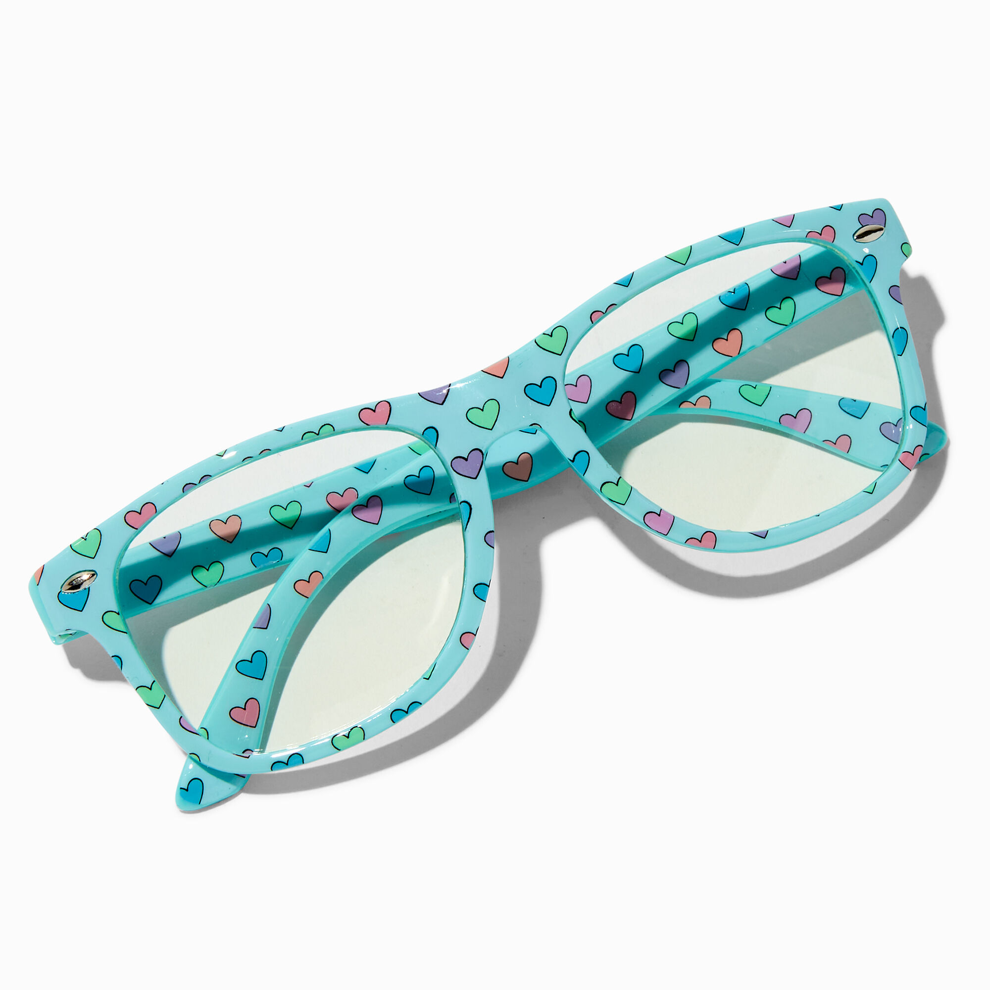 Multicolored Heart Mint Retro Clear Lens Frames Claire s US