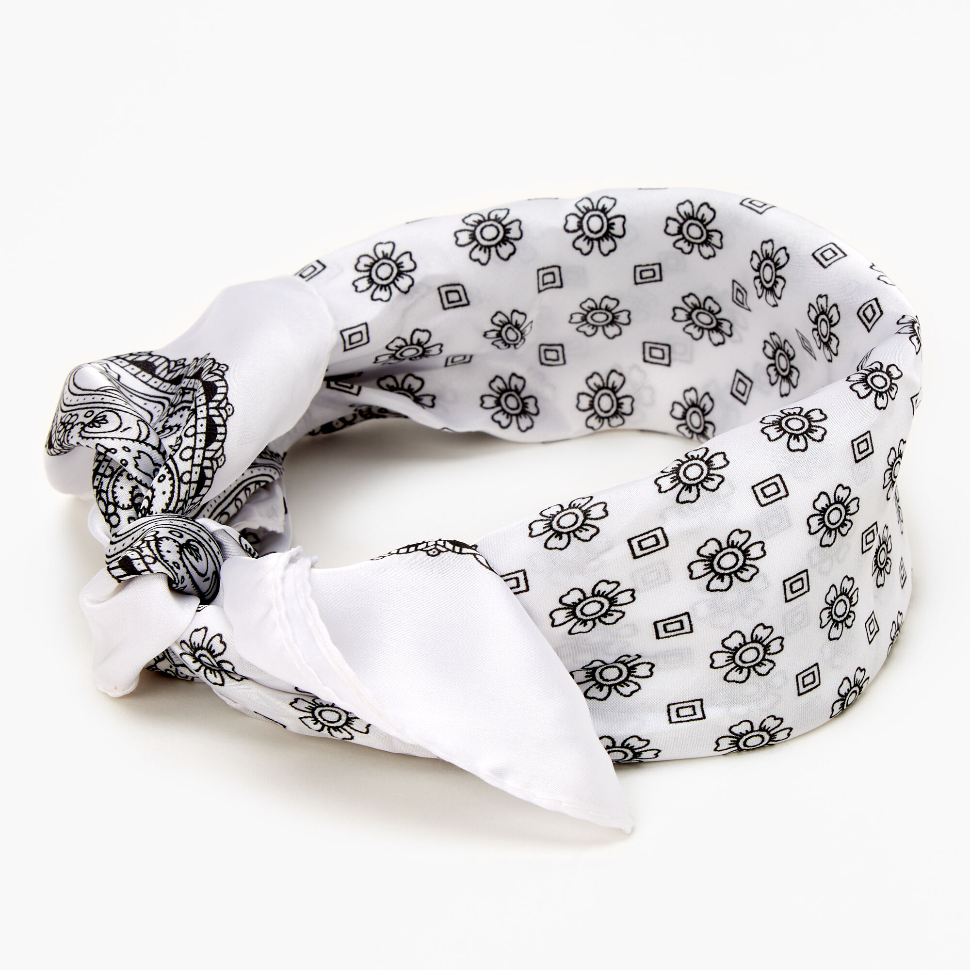 View Claires Floral Paisley Silky Bandana Headwrap White information