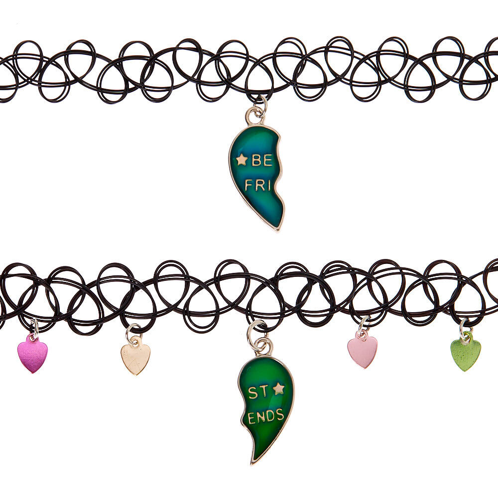 Ras-de-cou d’humeur effet tatouage cœur brisé best friends - Lot de 2,