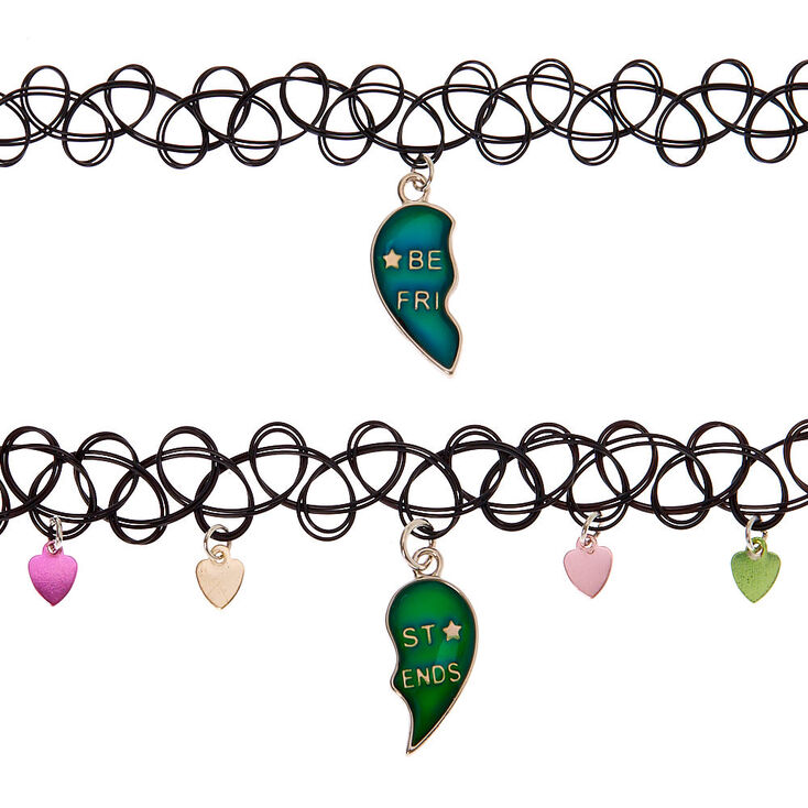 Best Friends Mood Broken Heart Tattoo Choker Necklaces - 2 Pack,