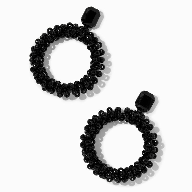 Black Seed Bead Door Knocker 1.5&quot; Drop Earrings ,