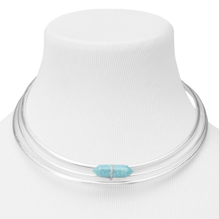 Silver Stone Collar Statement Necklace - Turquoise,
