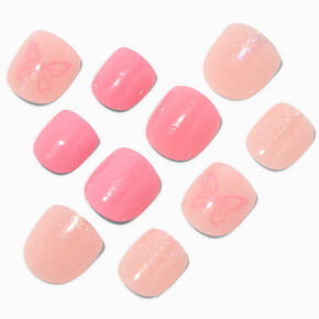 Claire&#39;s Club Pink Butterfly Glitter Press On Vegan Faux Nail Set - 10 Pack,