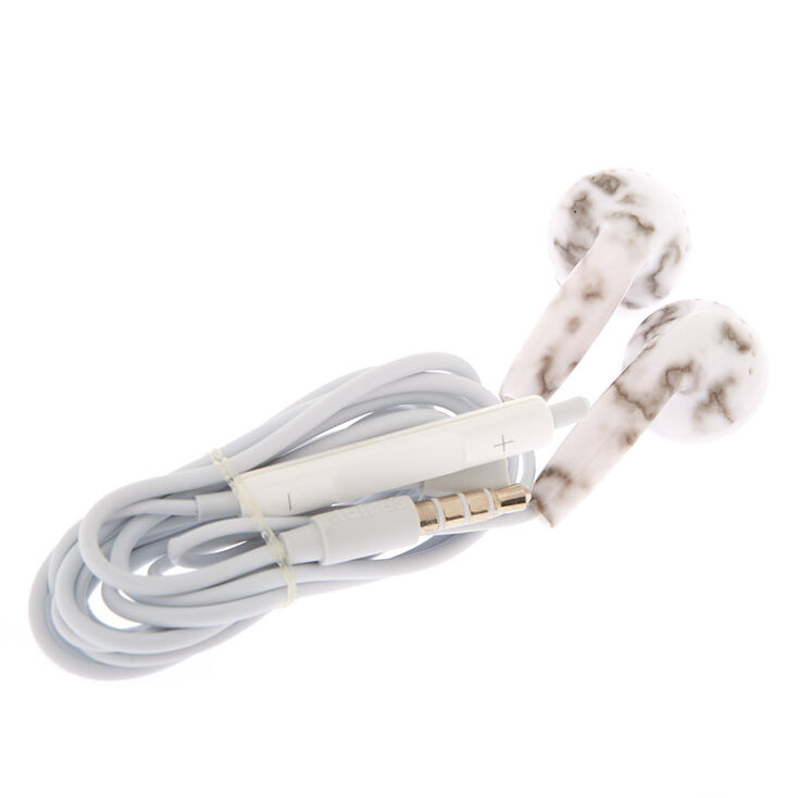 &Eacute;couteurs blancs effet marbr&eacute; avec microphone,