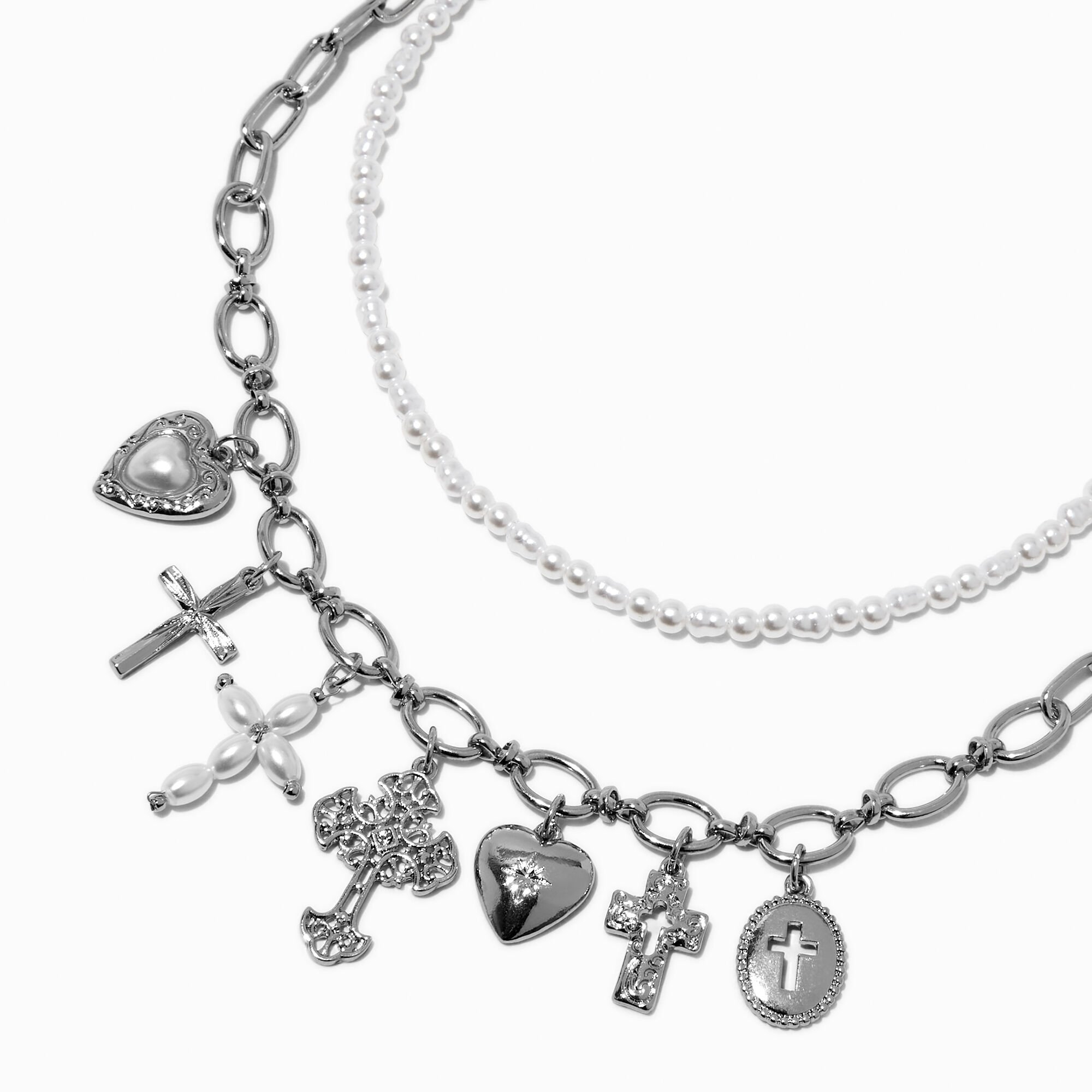 Cross & Pearl Multi-Strand Necklace,