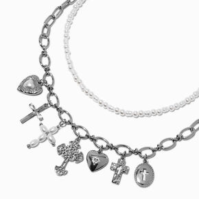 Cross &amp; Pearl Multi-Strand Necklace,
