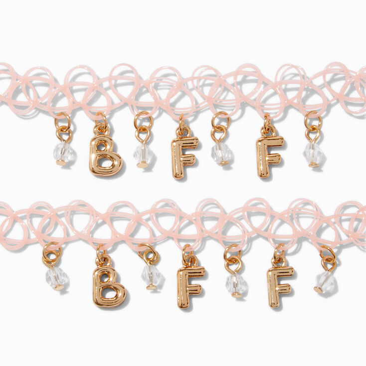 Best Friends Gold-tone Bubble Letter Pink Tattoo Choker Necklaces - 2 Pack,