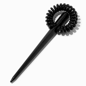 Black Spiral Hair Tie with Attached Hair Stick,