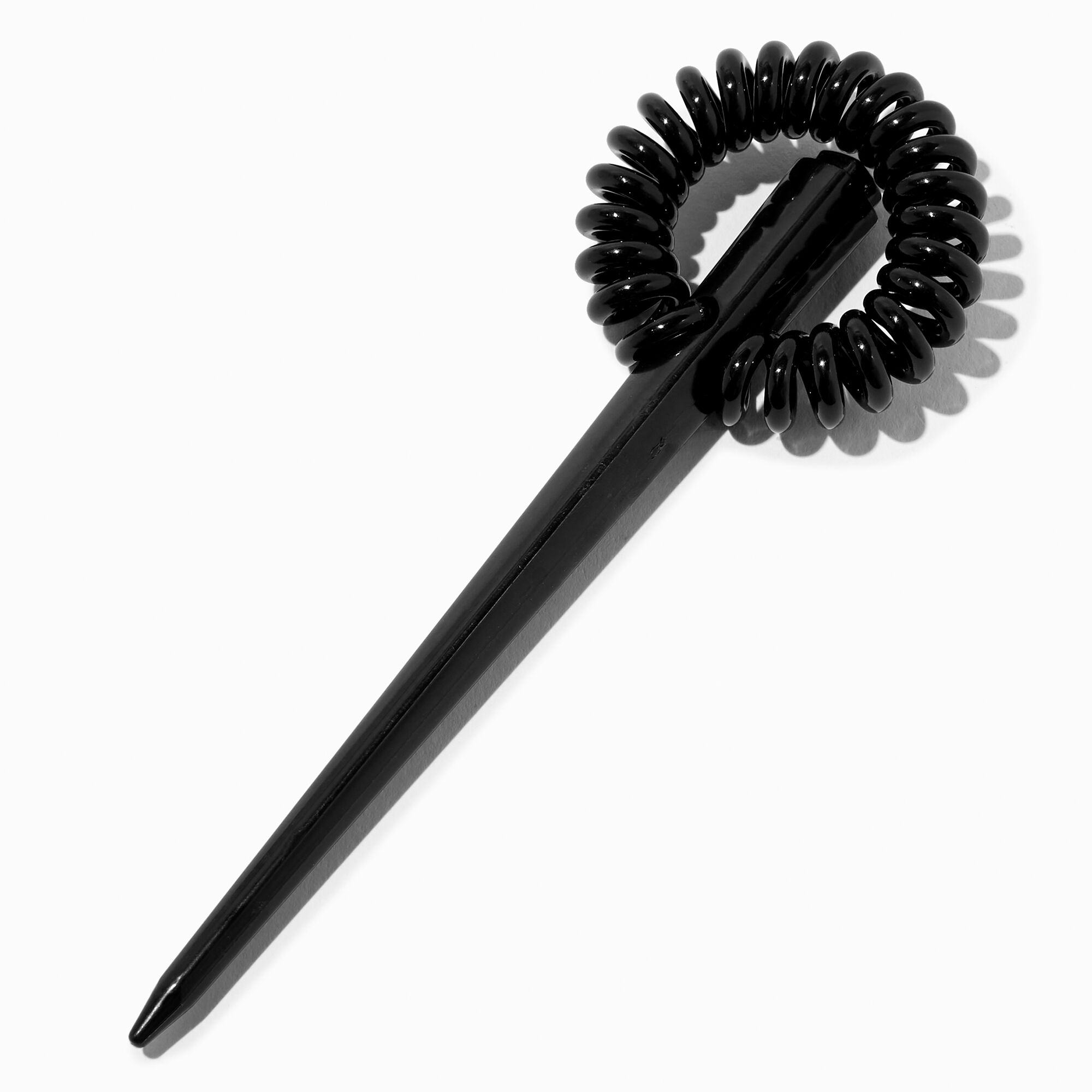 View Claires Spiral Hair Tie With Attached Stick Black information