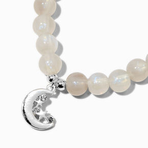 Moon Charm Gray Beaded Stretch Bracelet,