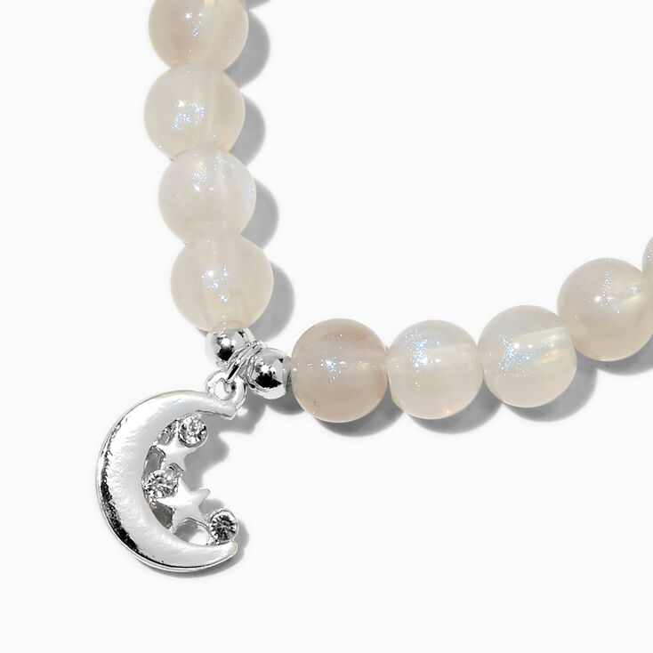 Moon Charm Gray Beaded Stretch Bracelet,