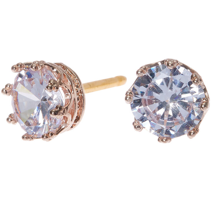 Claire's Clous d'oreilles couronne couleur doré rose en zircon d'imitation cubique 8 mm