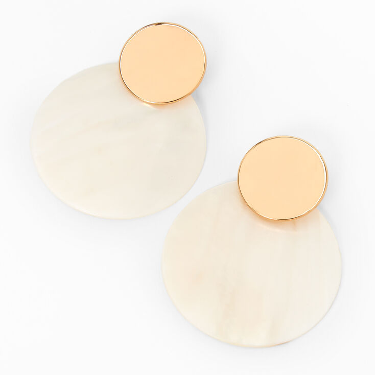 Gold 2&quot; Shell Disc Drop Earrings,