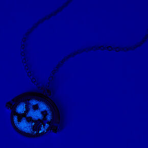 Silver Glow In The Dark Zodiac Spinning Pendant Necklace - Pisces,