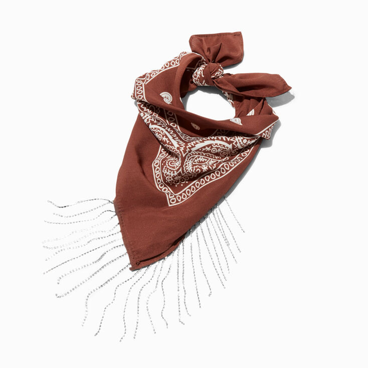 Foulard &agrave; frange avec cha&icirc;nes bandana marron,