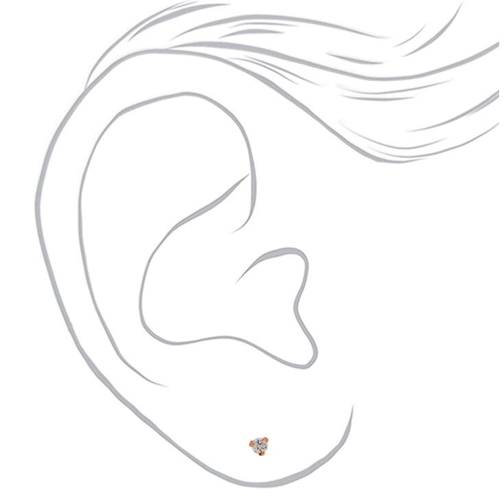 Clous d&rsquo;oreilles ronds avec strass en zircon cubique en titane couleur dor&eacute; rose - 2&nbsp;mm - Collection C Luxe,