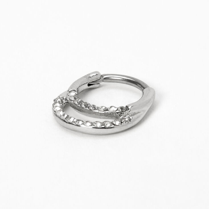 Silver 16G Double Crystal Hoop Septum Nose Ring,